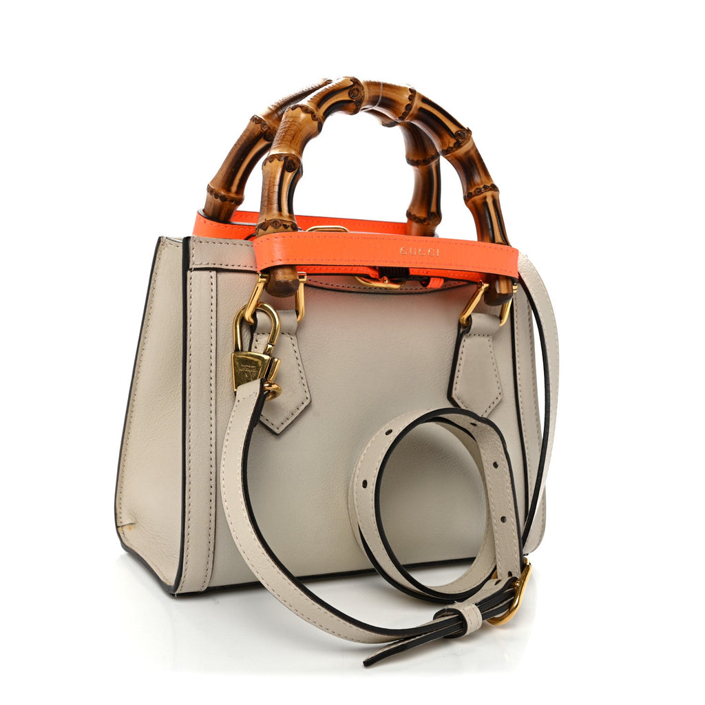 Wonka Grain Calfskin Mini Diana Tote Bag Mystic White Orange Fluo