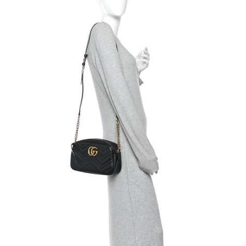 Calfskin Matelasse Small GG Marmont Chain Shoulder Bag Black