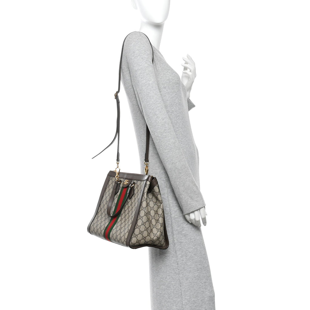 GG Supreme Monogram Web Medium Ophidia Tote Bag Brown