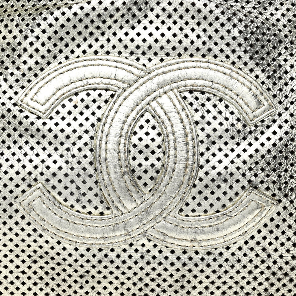Metallic Glazed Calfskin Perforated Rodeo Drive Hobo Silver