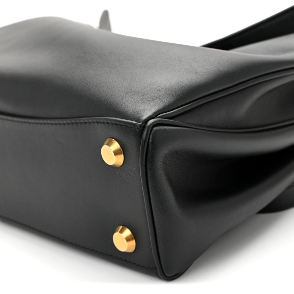 Natural Smooth Calfskin Small Rodeo Top Handle Handbag Black