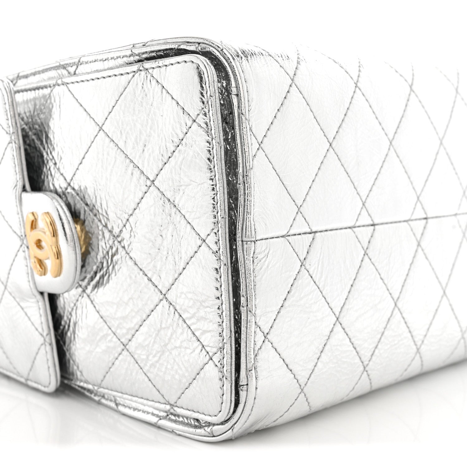 Metallic Crumpled Calfskin Quilted Small Chanel 25 Handbag Silvery
