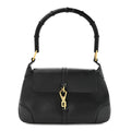 Calfskin Bamboo Handle Jackie O Hobo Black