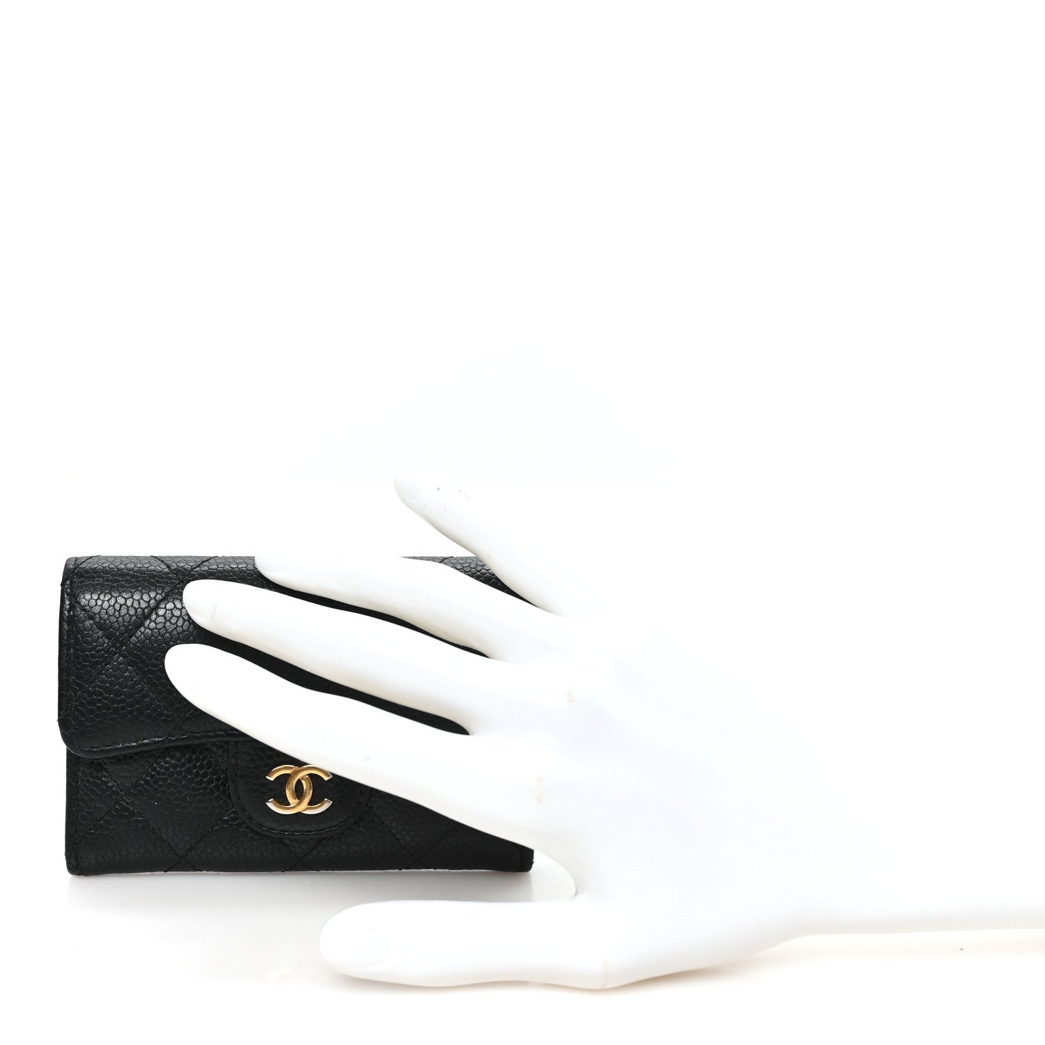 Caviar Quilted Flap Card Holder Wallet Black