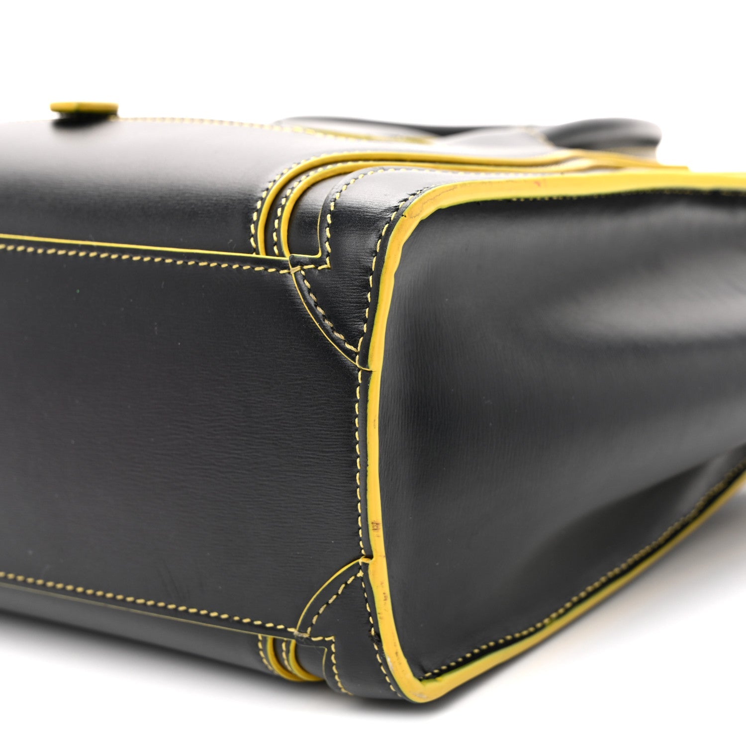 Satin Calfskin Nano Debossed Luggage Black Yellow