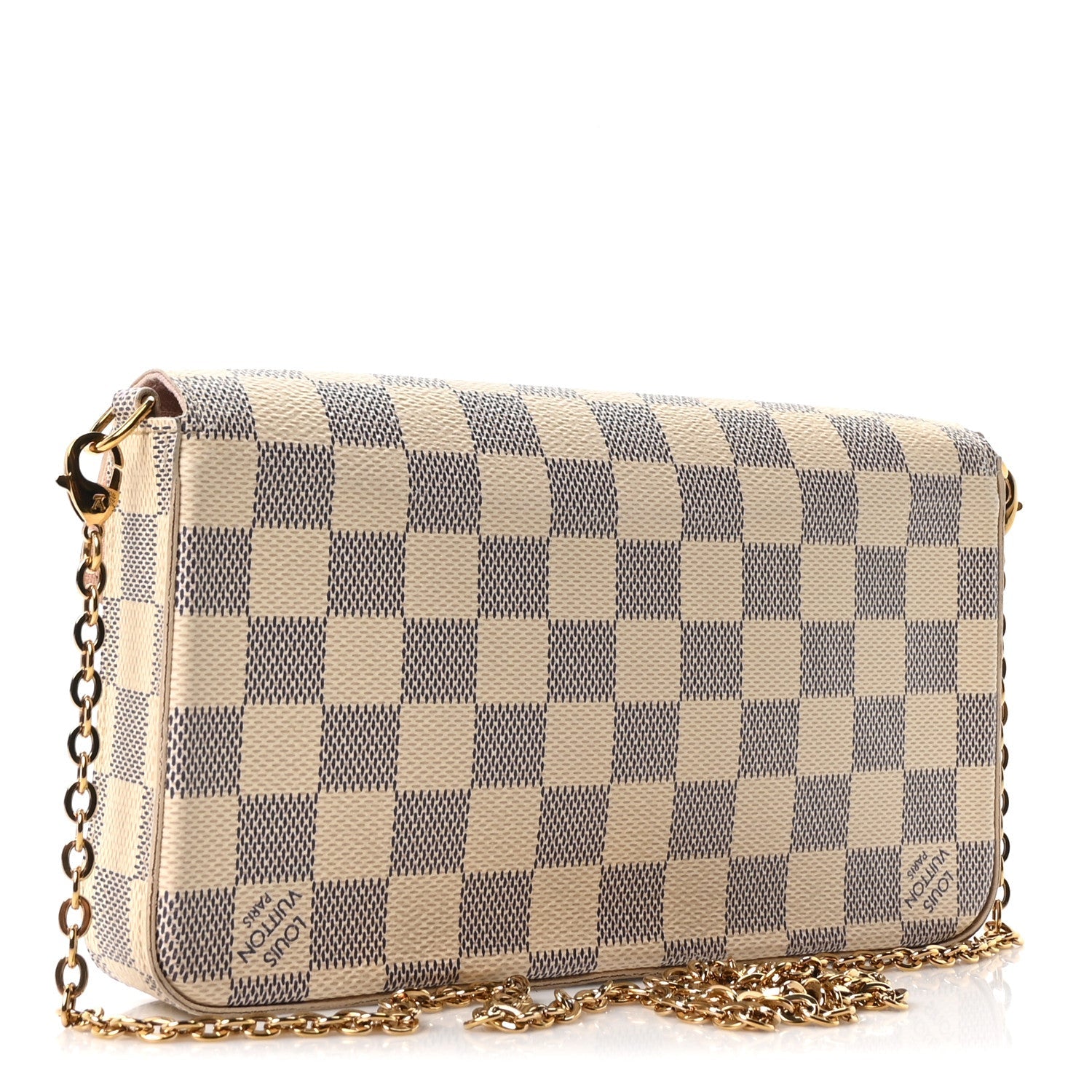 Damier Azur Pochette Felicie Chain Wallet Rose Ballerine
