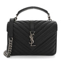 Sheepskin Matelasse Chevron Monogram Medium College Bag Black