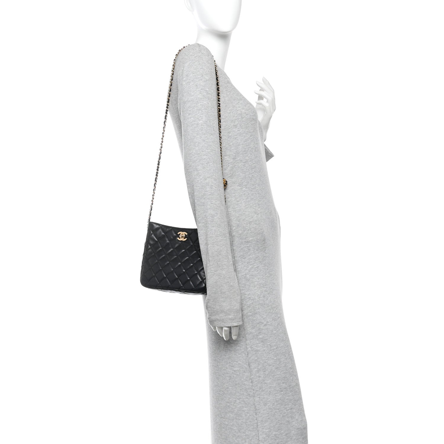 Lambskin Quilted Small Pearl Crush Hobo Black