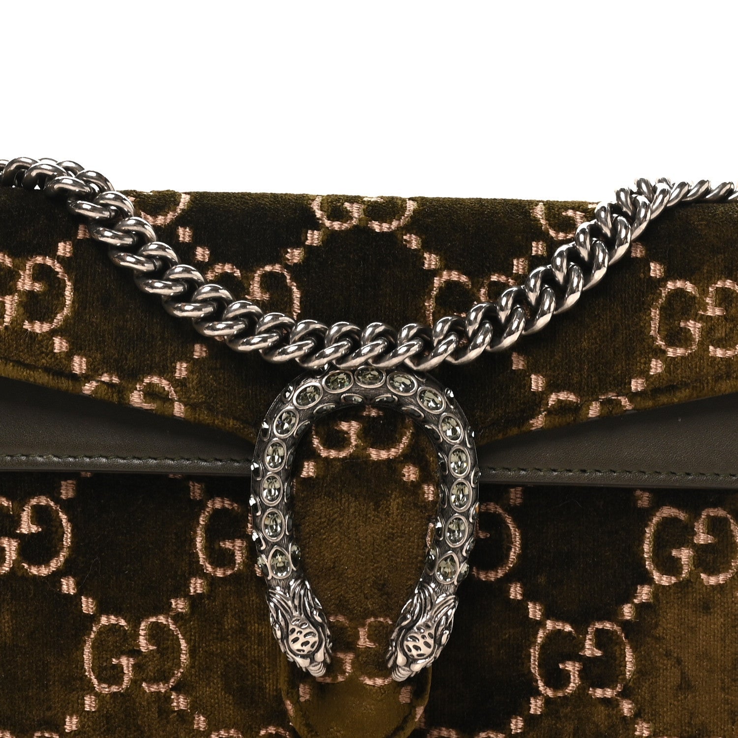 Velvet Moon Calfskin Crystal GG Monogram Small Dionysus Shoulder Bag Dark Olive Rose Gold