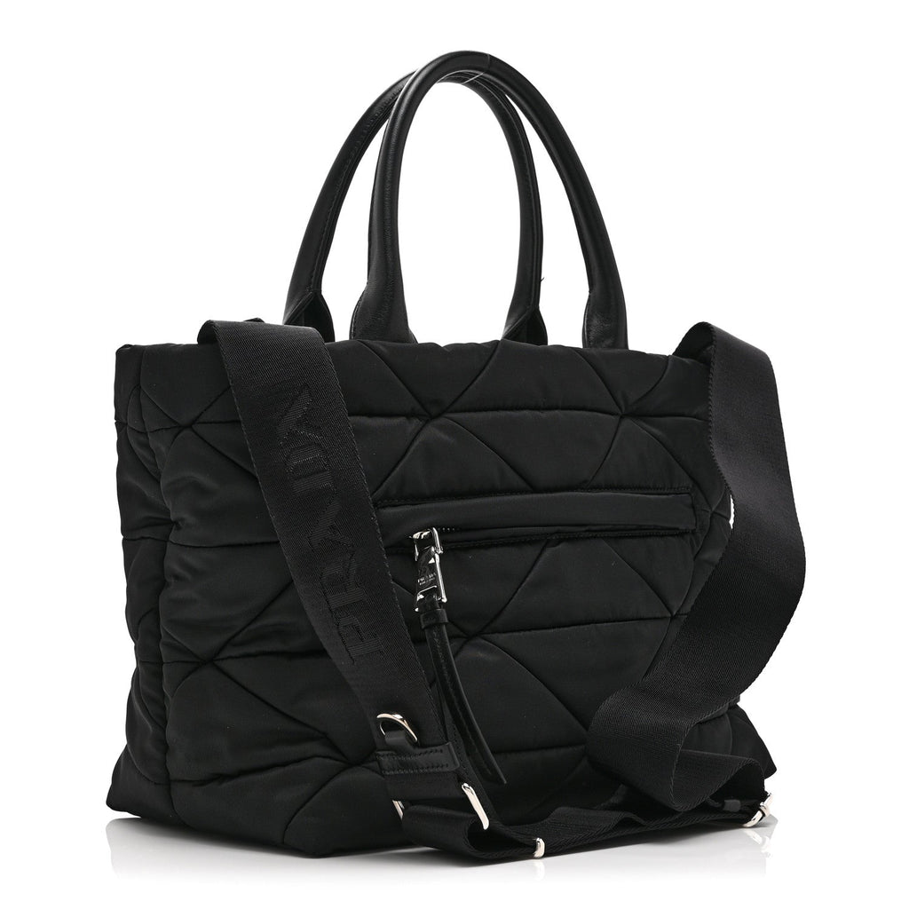 Re-Nylon Nappa Triangle Quilted Padded Small Double Handled Zip Tote Black