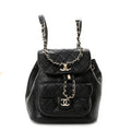 Glazed Aged Calfskin Quilted Small Duma Drawstring Backpack Black