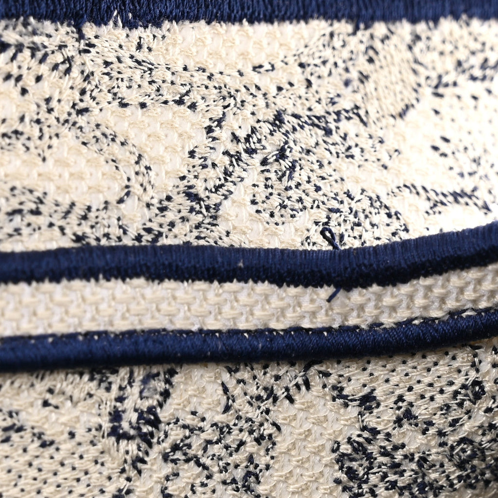 Canvas Embroidered Toile de Jouy Saddle Bag Blue
