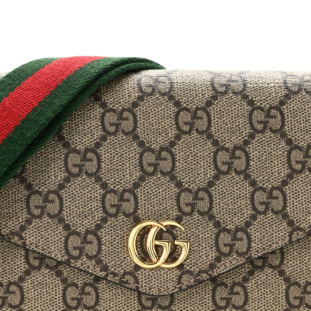 GG Supreme Monogram Textured Dollar Calfskin Web Mini Ophidia Envelope Shoulder Bag Beige Ebony New Acero
