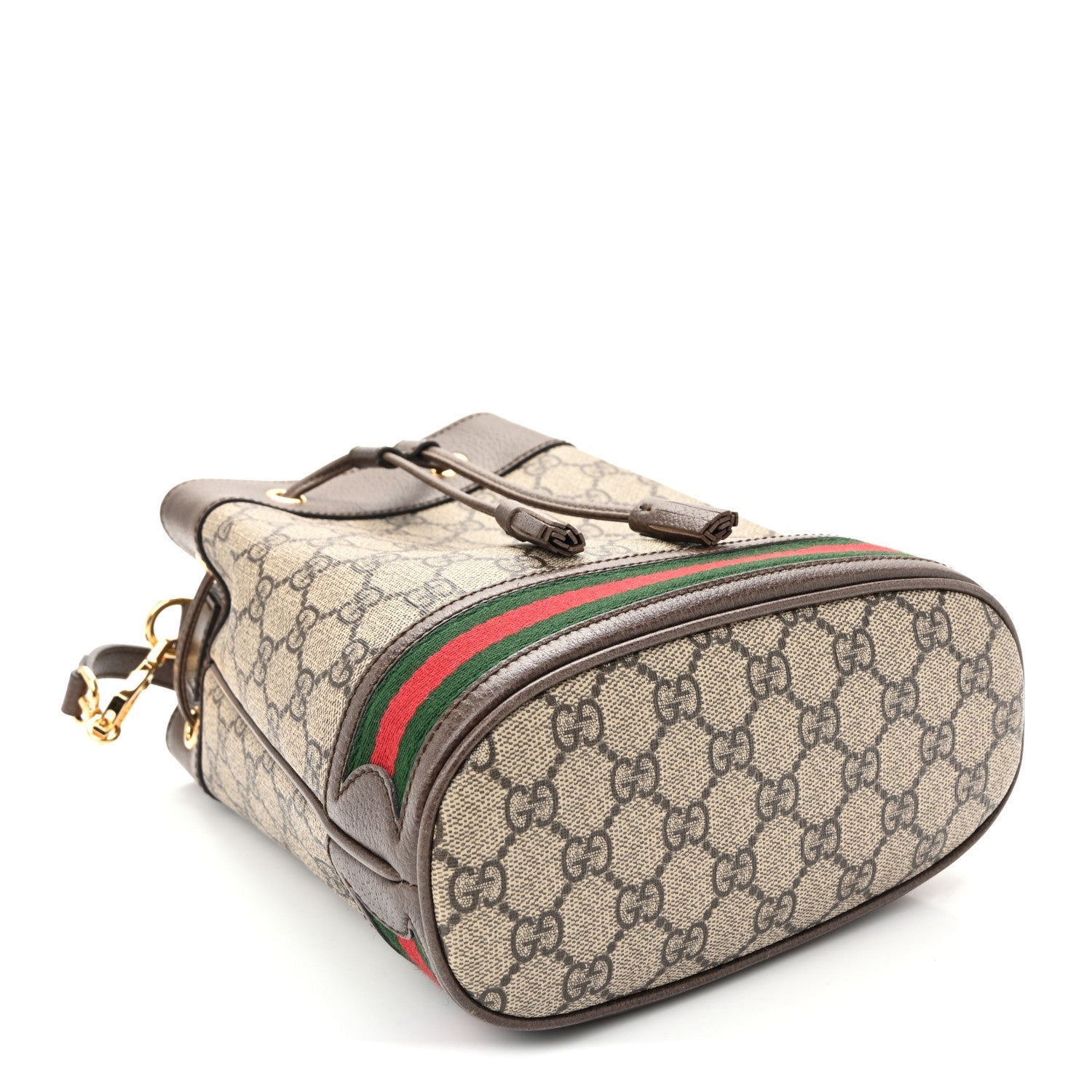GG Supreme Monogram Web Small Ophidia Bucket Bag Brown