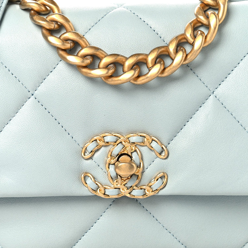 Lambskin Quilted Medium Chanel 19 Flap Light Blue