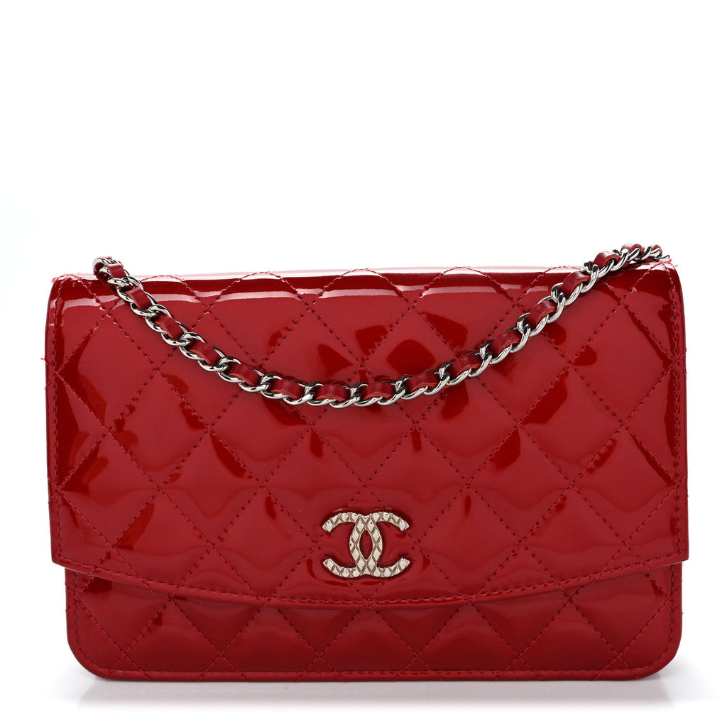 Patent Quilted Brilliant Wallet On Chain WOC Red