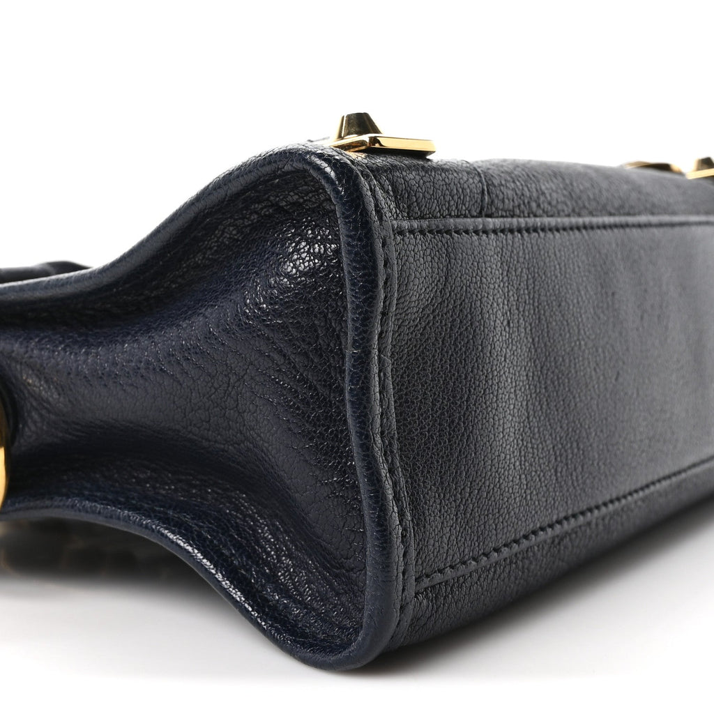 Chevre Gold Metallic Edge Hardware Mini City Bleu Nuit