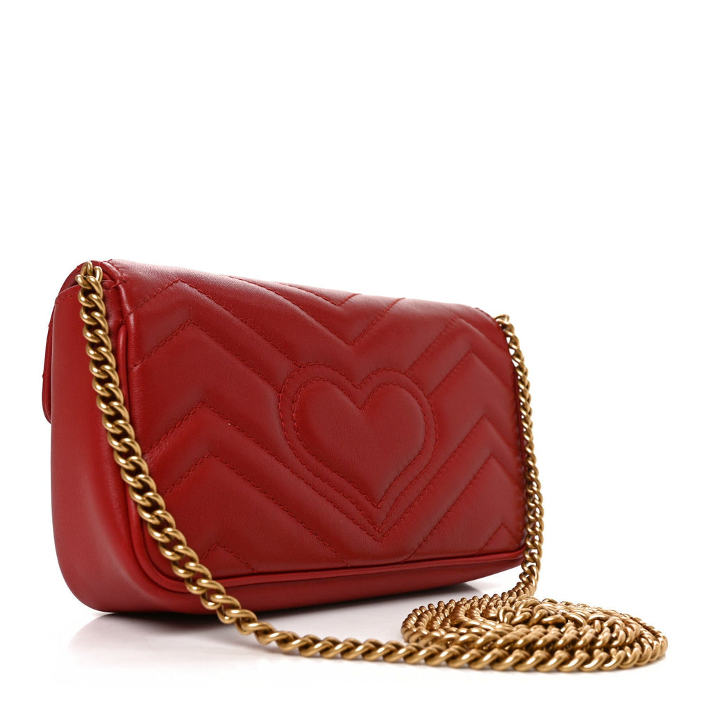 Calfskin Matelasse Super Mini GG Marmont Shoulder Bag Hibiscus Red