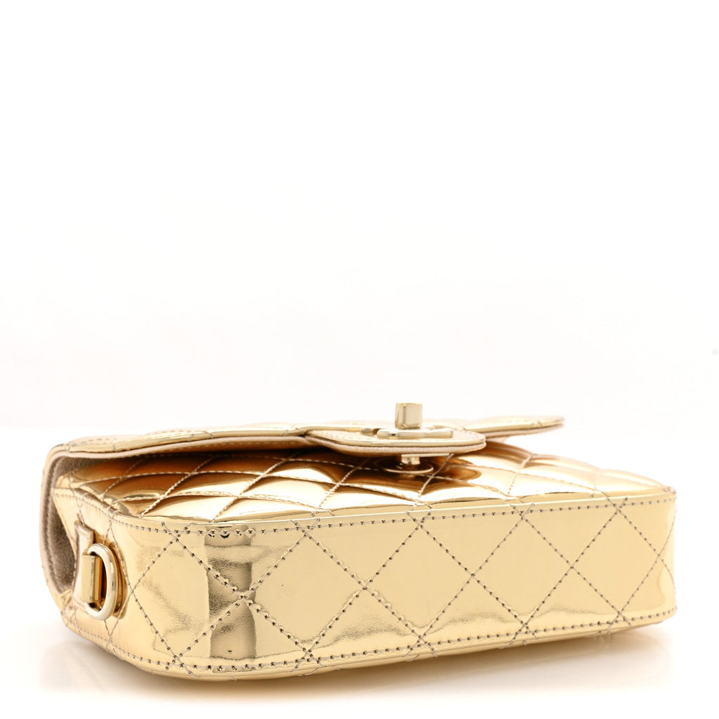 Mirror Calfskin Metallic Calfskin Quilted Hollywood Boulevard Mini Flap With Star Coin Purse Gold