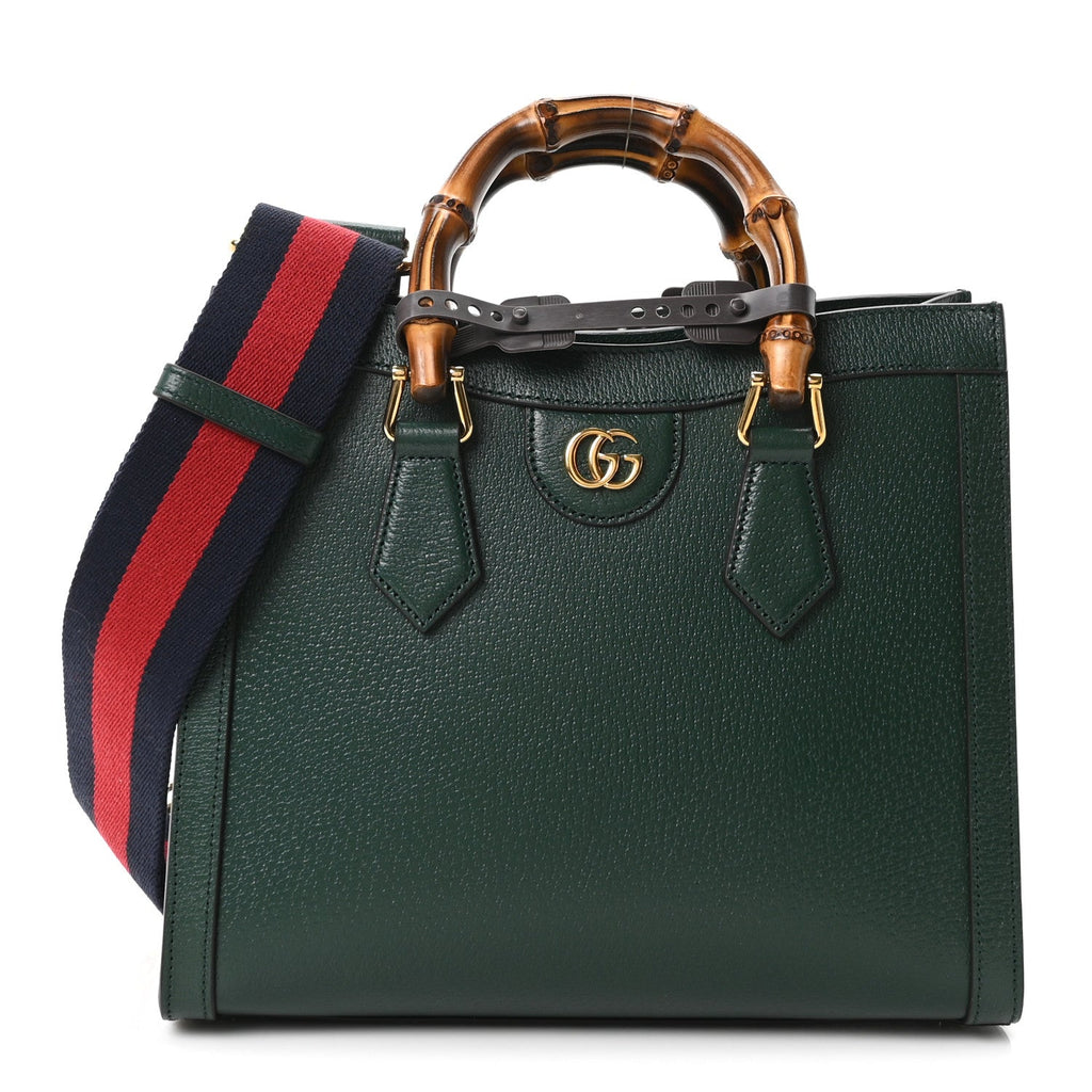 Textured Dollar Calfskin Web Small Diana Tote Bag Vintage Green Powder Pink