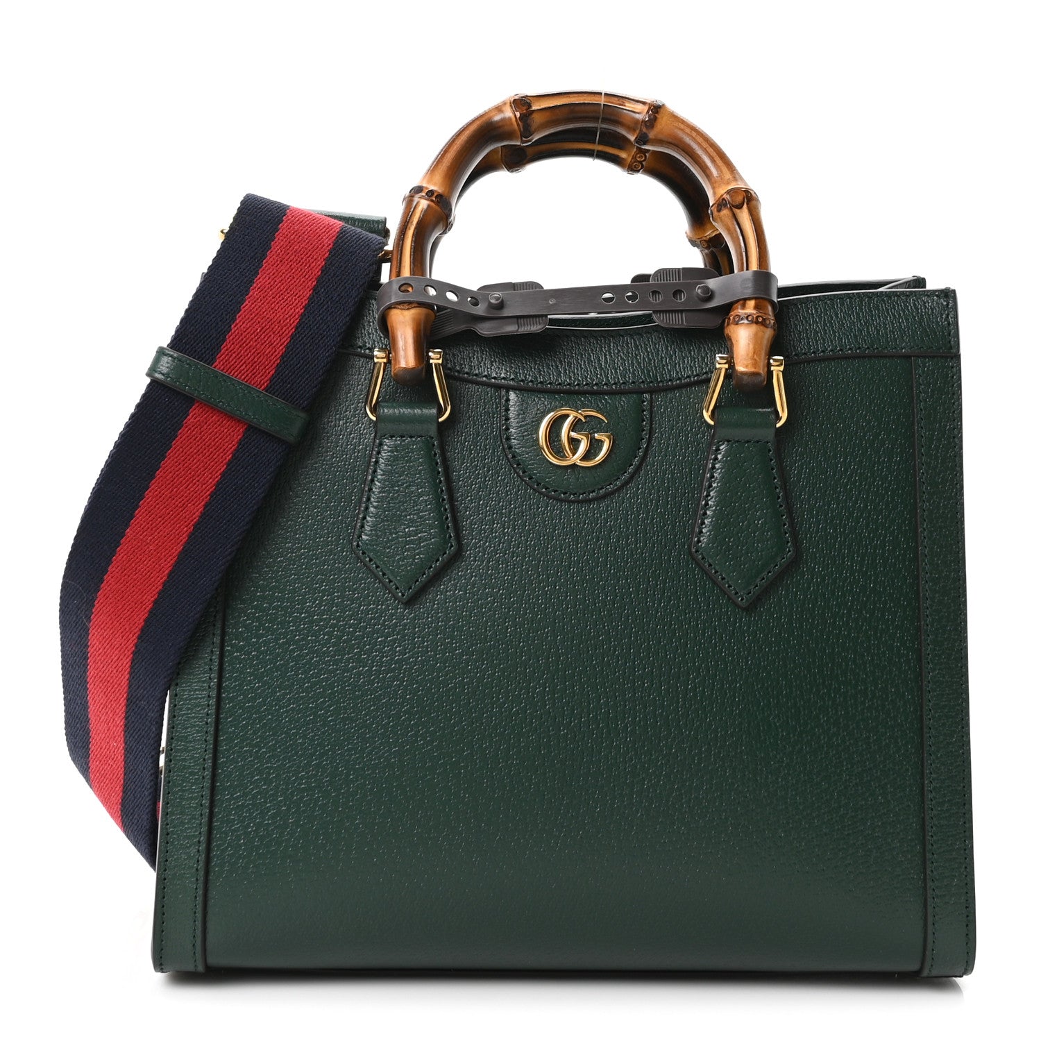 Textured Dollar Calfskin Web Small Diana Tote Bag Vintage Green Powder Pink