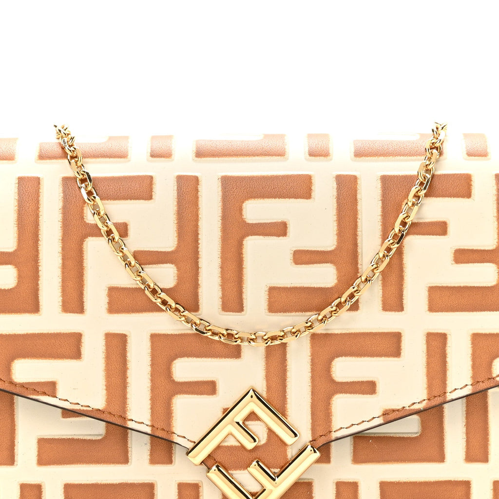 Calfskin FF Diamonds Wallet On Chain Camellia Caramel