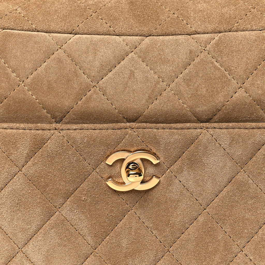 Suede Calfskin Quilted Camerissimo Camera Case Beige