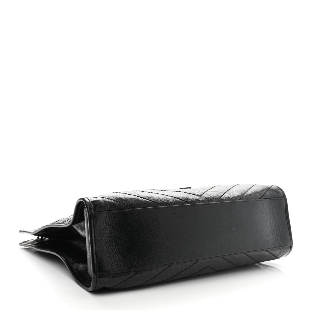 Crinkled Calfskin Matelasse Monogram Large Niki Shopper Tote Black