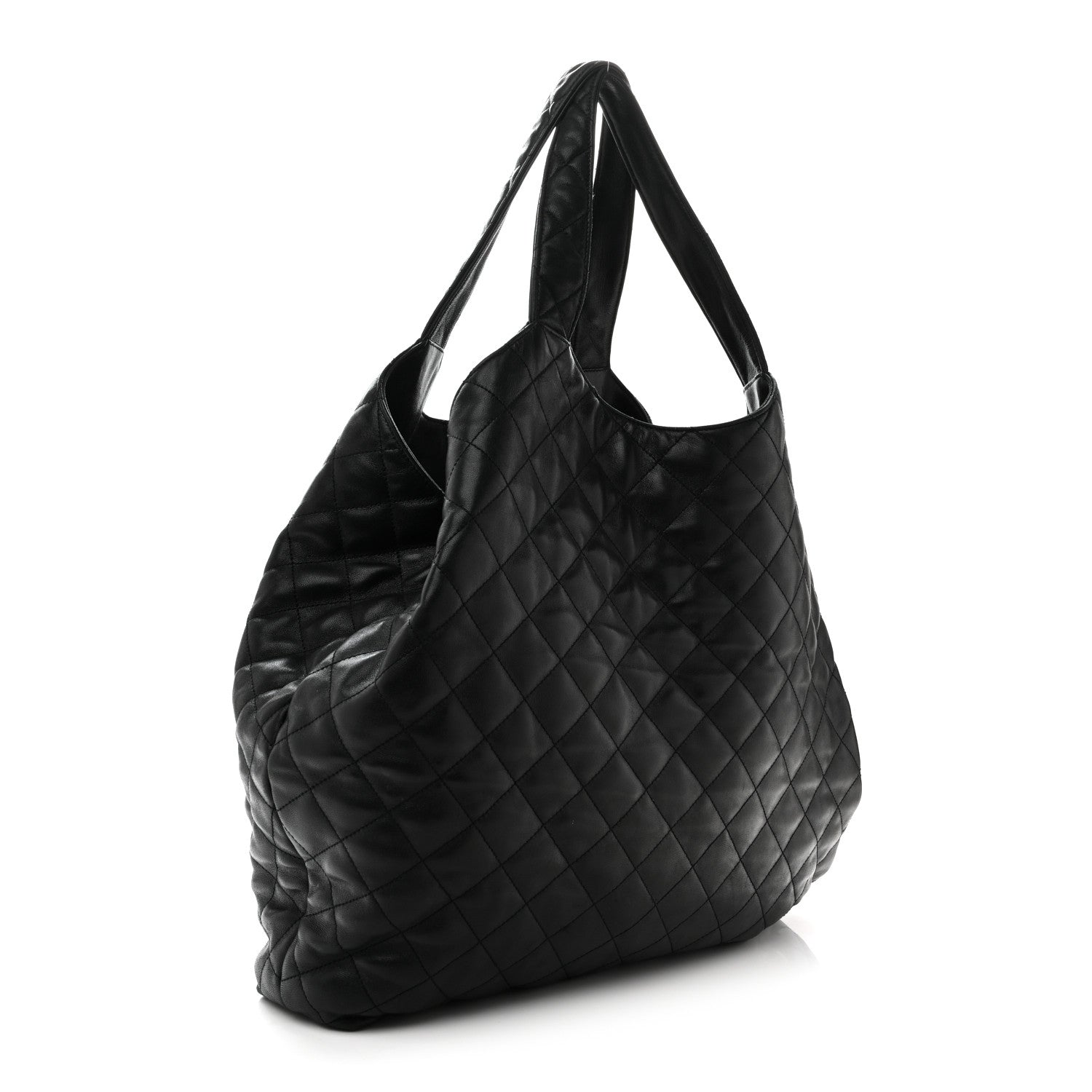Lambskin Quilted Maxi Icare Shopping Tote Black