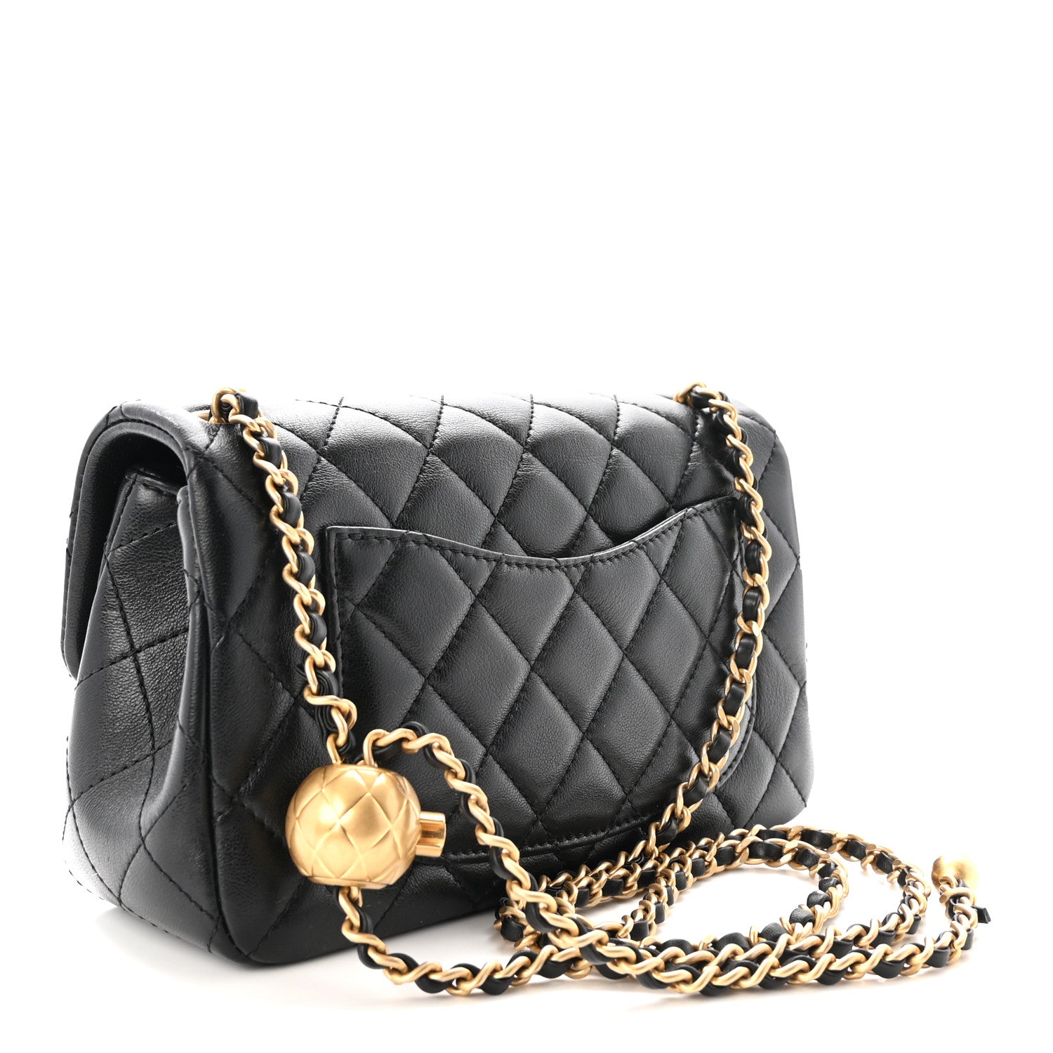 Lambskin Quilted Mini Rectangular Pearl Crush Flap Black