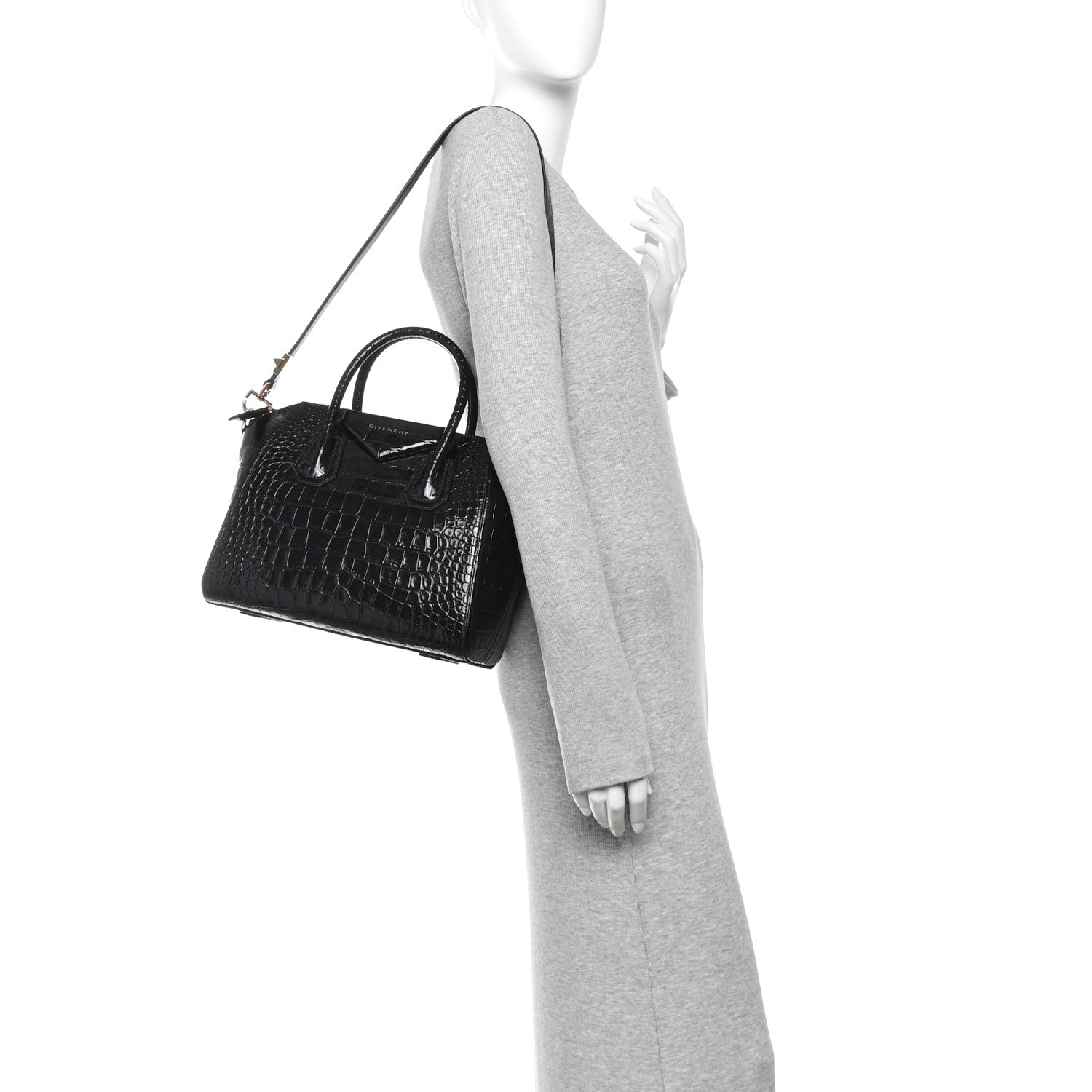 Calfskin Crocodile Embossed Small Antigona Black
