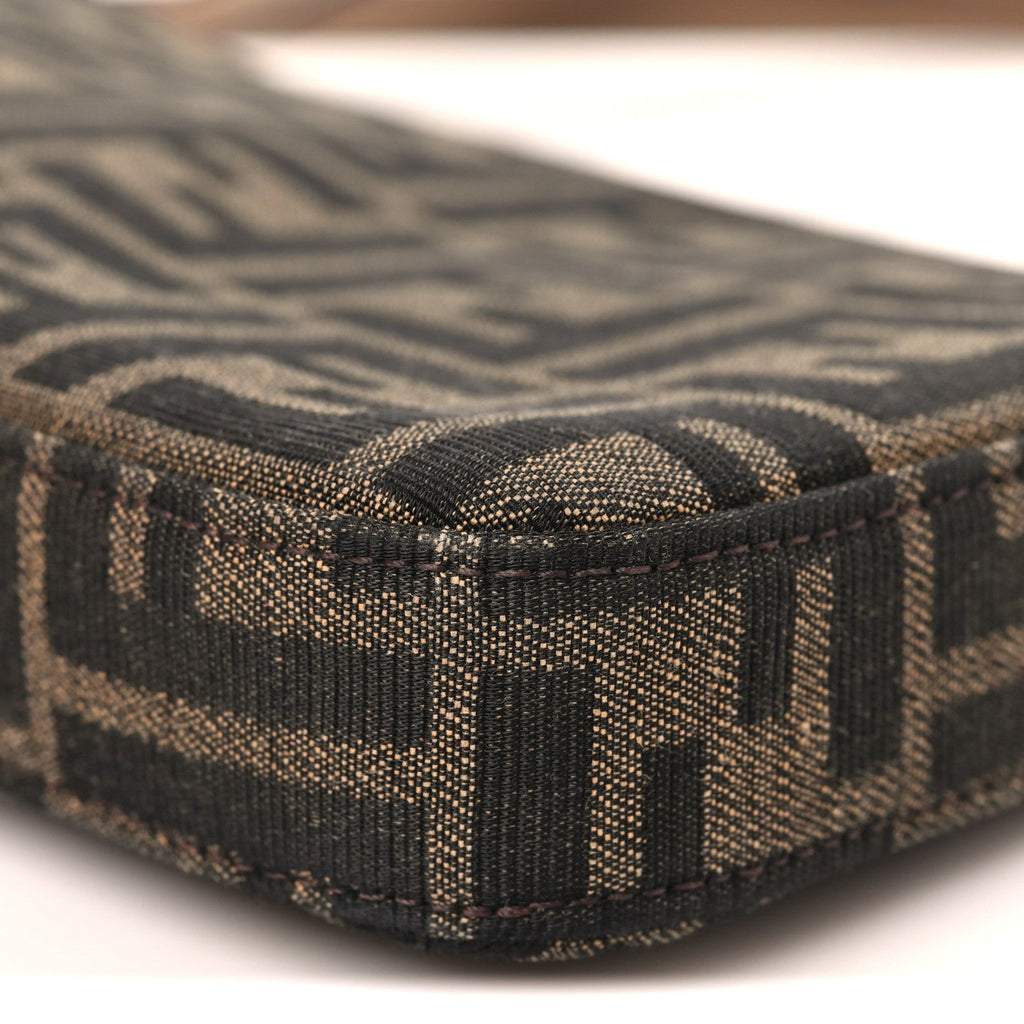 Fabric Jacquard Vitello Grace FF 1974 Baguette Pouch Tobacco Moro Sand