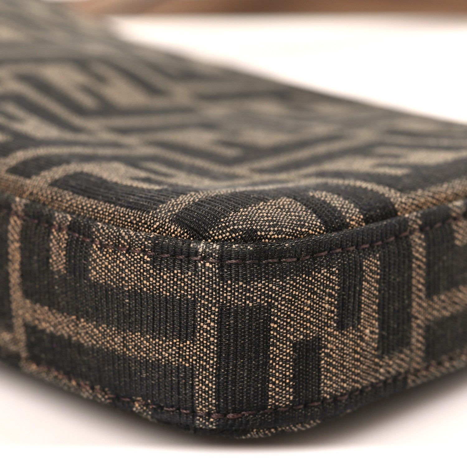 Fabric Jacquard Vitello Grace FF 1974 Baguette Pouch Tobacco Moro Sand