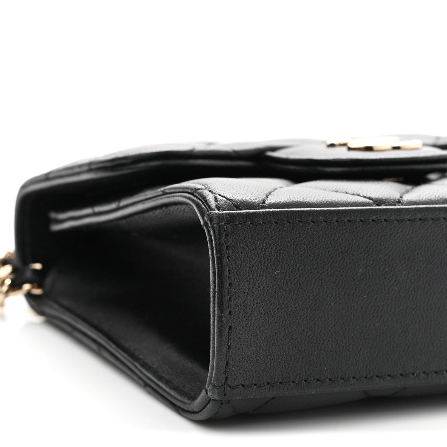 Lambskin Quilted Top Handle Flap Clutch With Chain Black