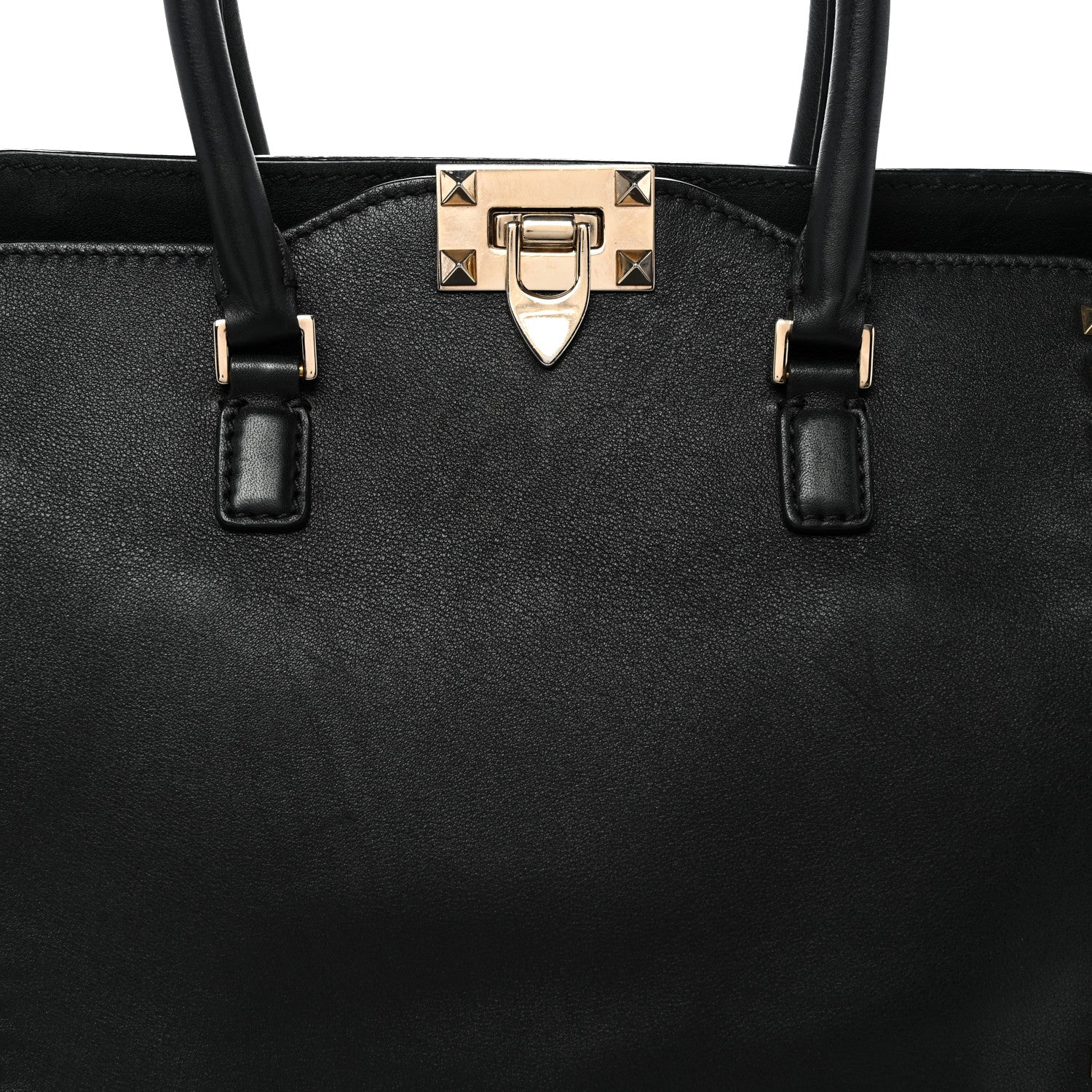 Vitello Rockstud Double Handle Tote Black