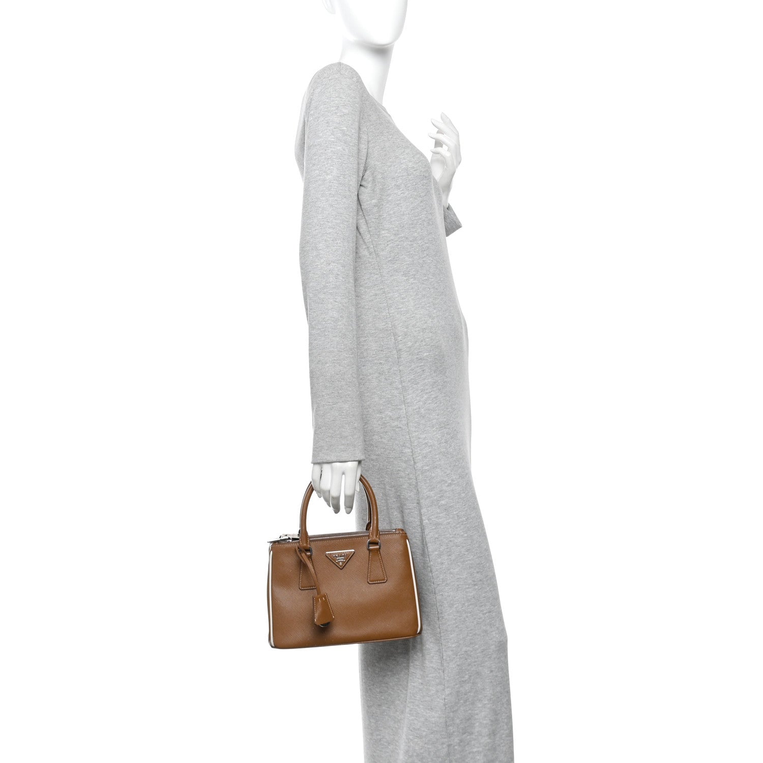 Saffiano Lux Small Galleria Double Zip Tote Cannella Talco