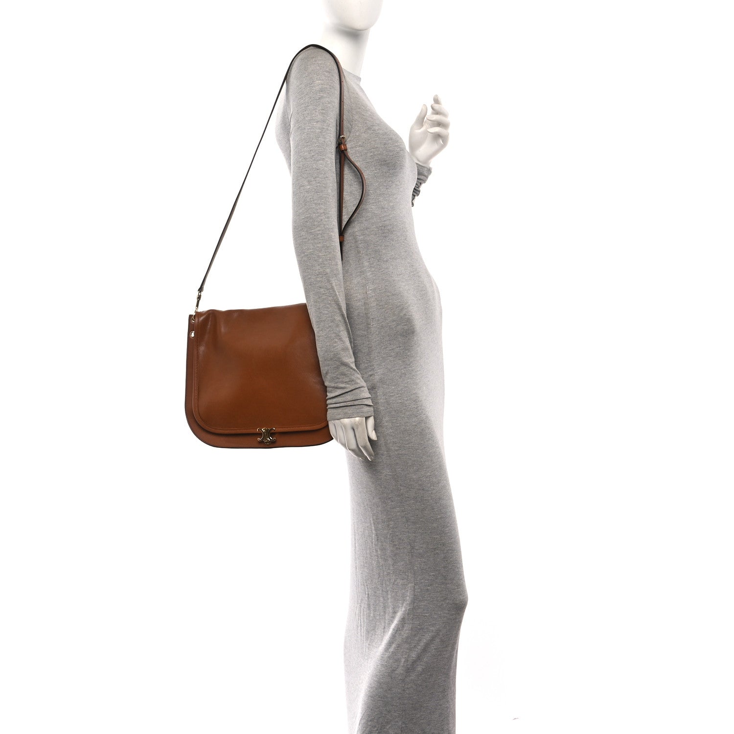 Shiny Lambskin Soft Triomphe Besace Bag Soft Tan