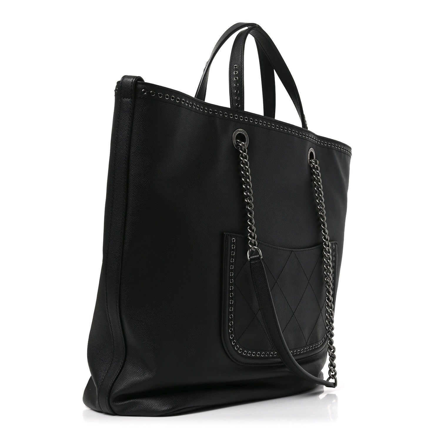 Calfskin Large Coco Eyelets Shopping Tote Black