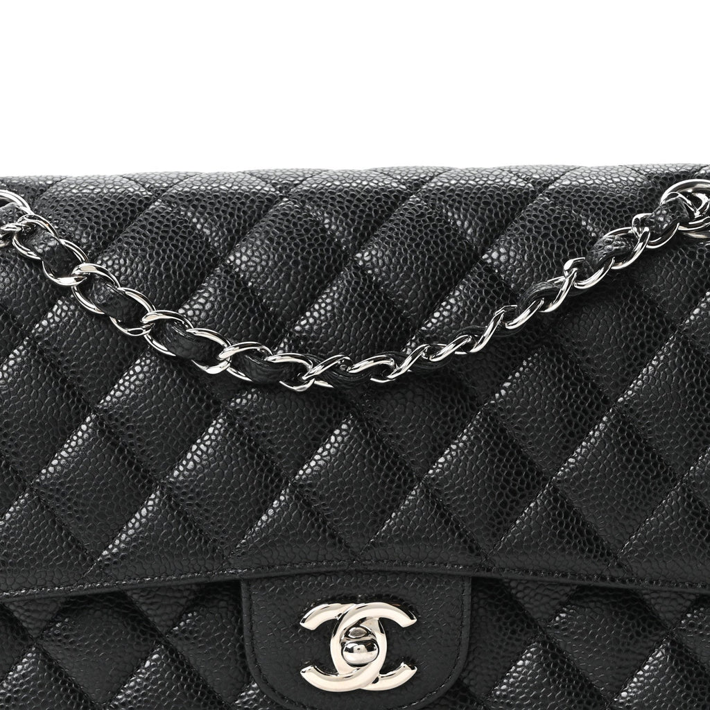 Caviar Quilted Medium Double Flap Black