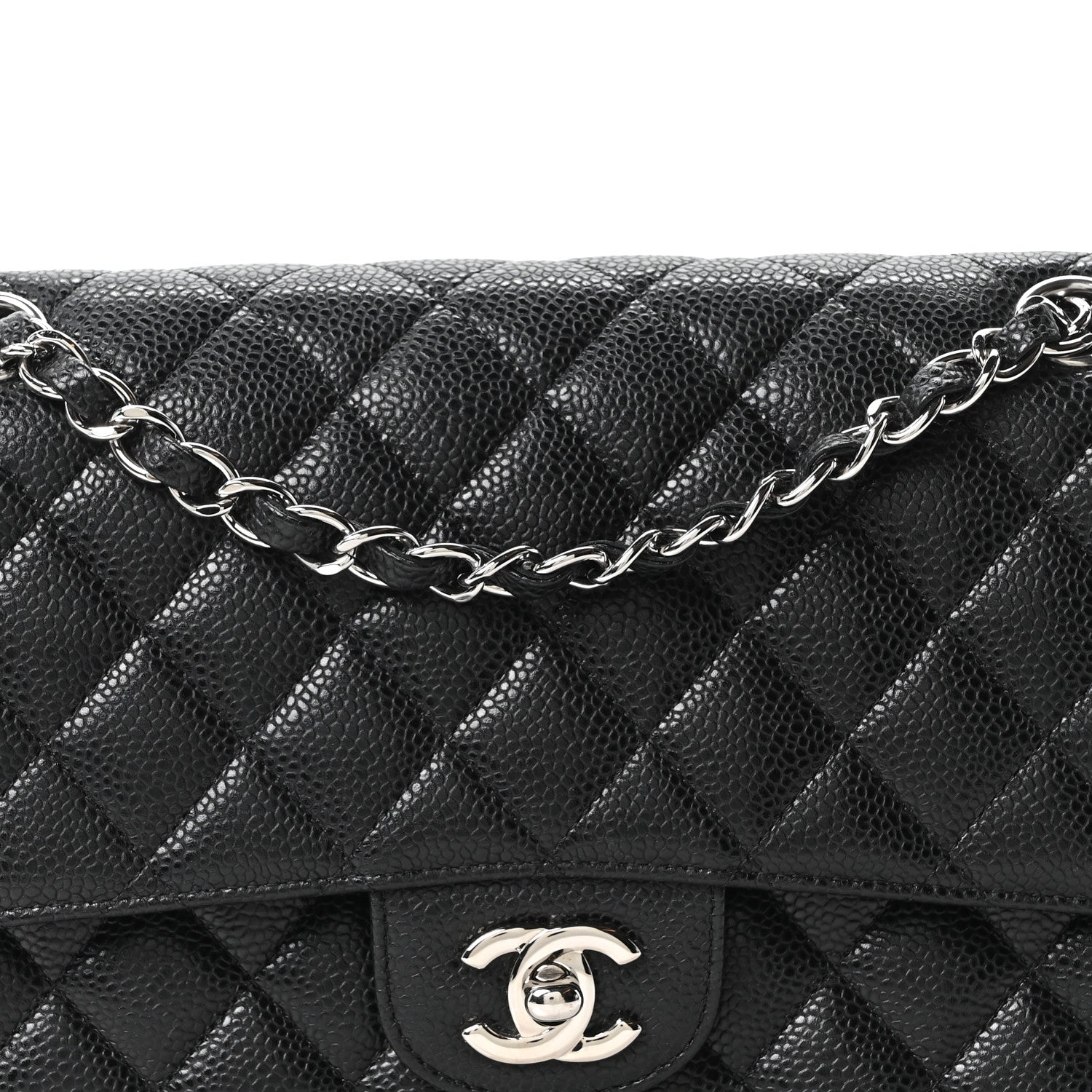 Caviar Quilted Medium Double Flap Black