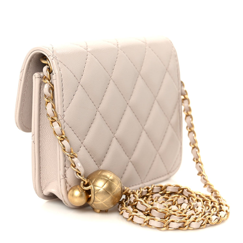 Lambskin Quilted Pearl Crush Clutch With Chain Light Purple