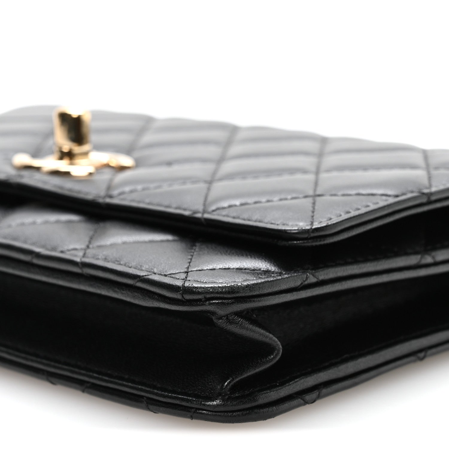 Lambskin Quilted Trendy CC Wallet On Chain WOC Black