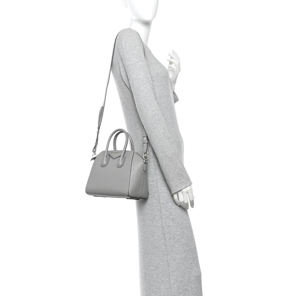 Sugar Goatskin Mini Antigona Pearl Grey