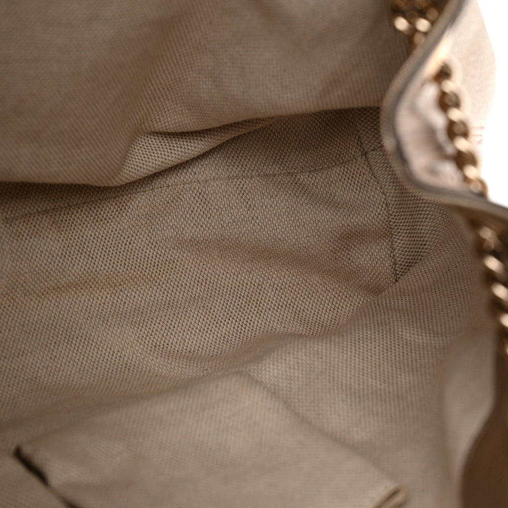 Metallic Pebbled Calfskin Medium Soho Chain Shoulder Bag Golden Beige