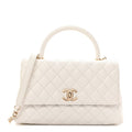 Caviar Quilted Small Coco Handle Flap White