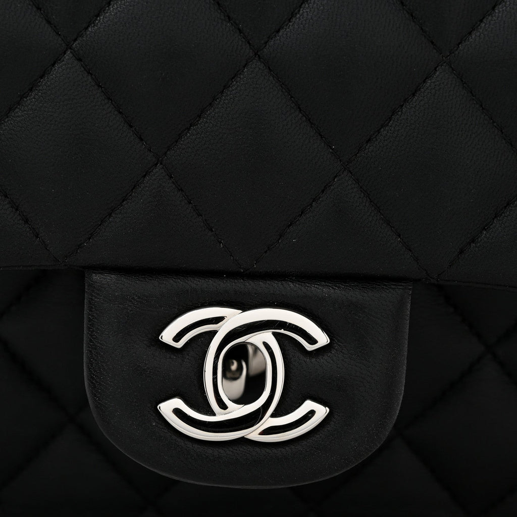 Lambskin Quilted Medium Double Flap Black