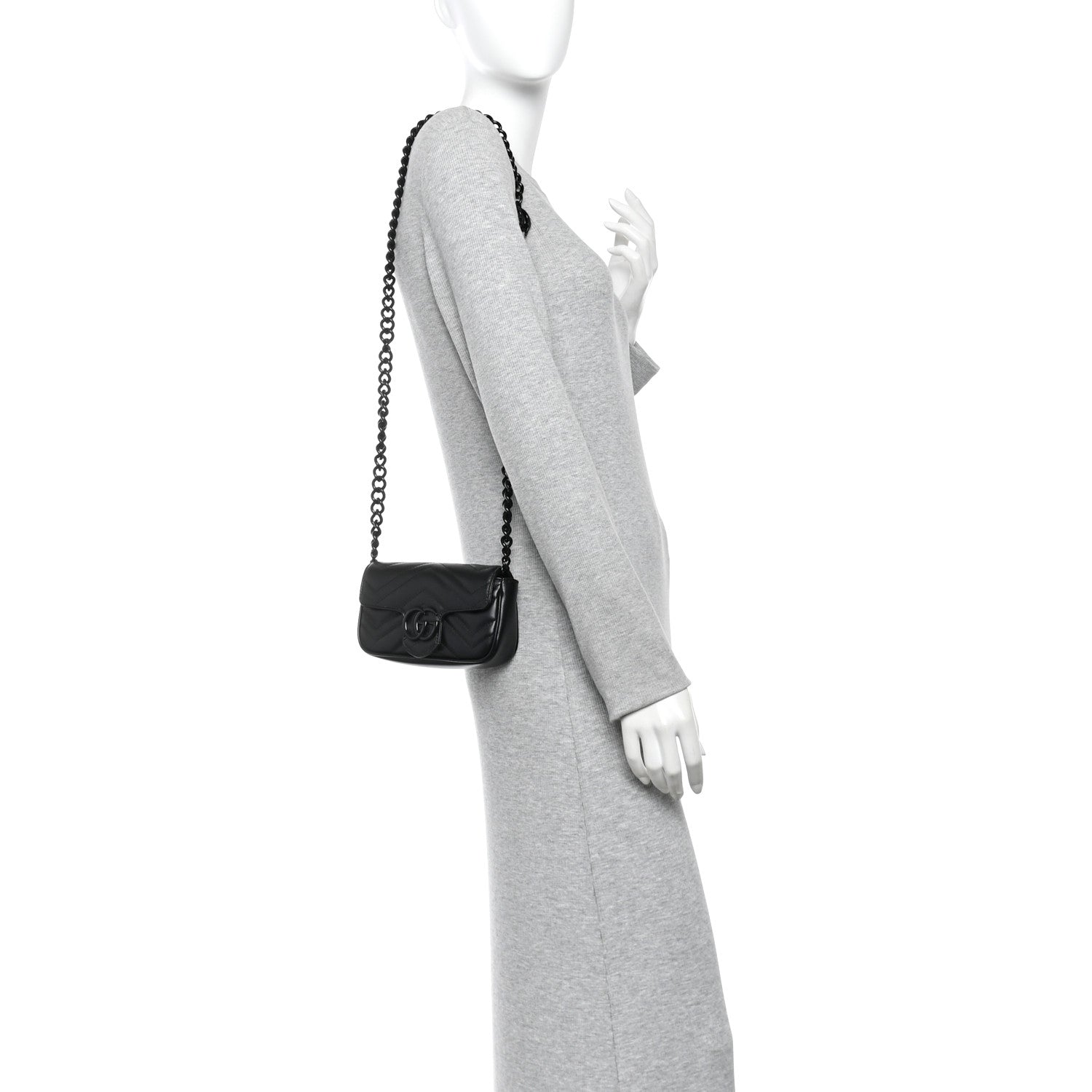 Calfskin Matelasse Monochrome GG Marmont Chain Belt Bag Black