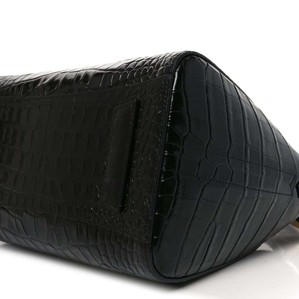 Calfskin Crocodile Embossed Small Antigona Black