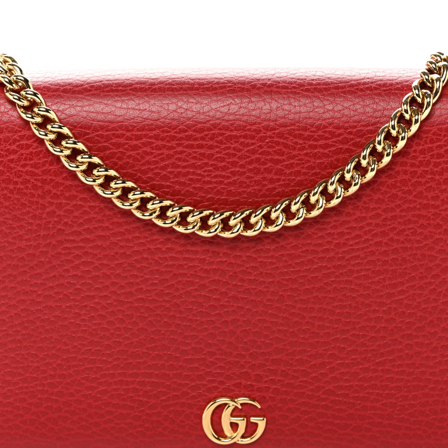 Dollar Calfskin Mini GG Marmont Chain Wallet Hibiscus Red