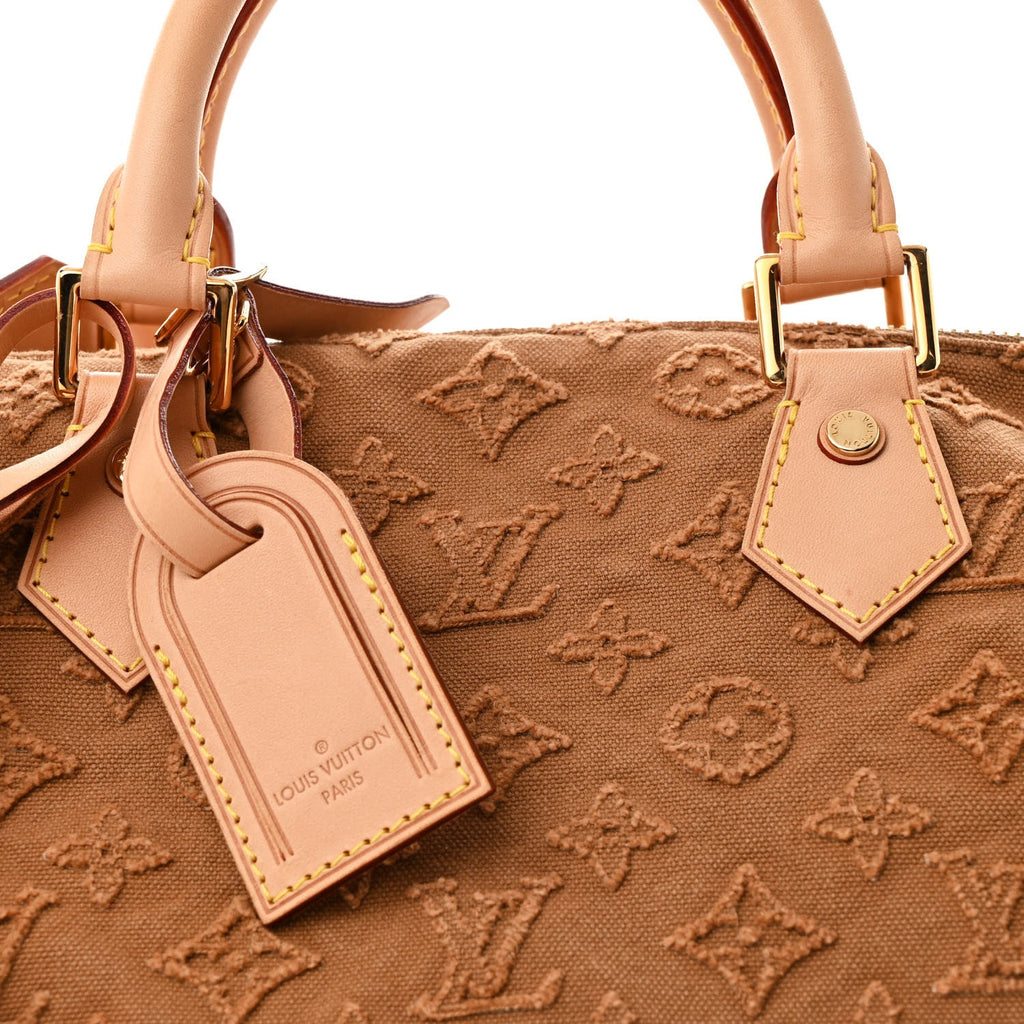 Denim Monogram Stone Speedy Bandouliere 35 Caramel